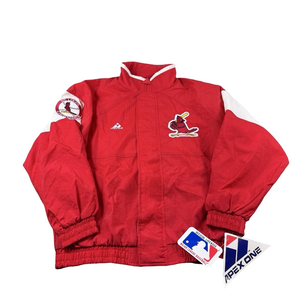 APEX ONE Red VTG 90s Full Zip Patch St Louis Cardinals Mens Jacket Size M NWT